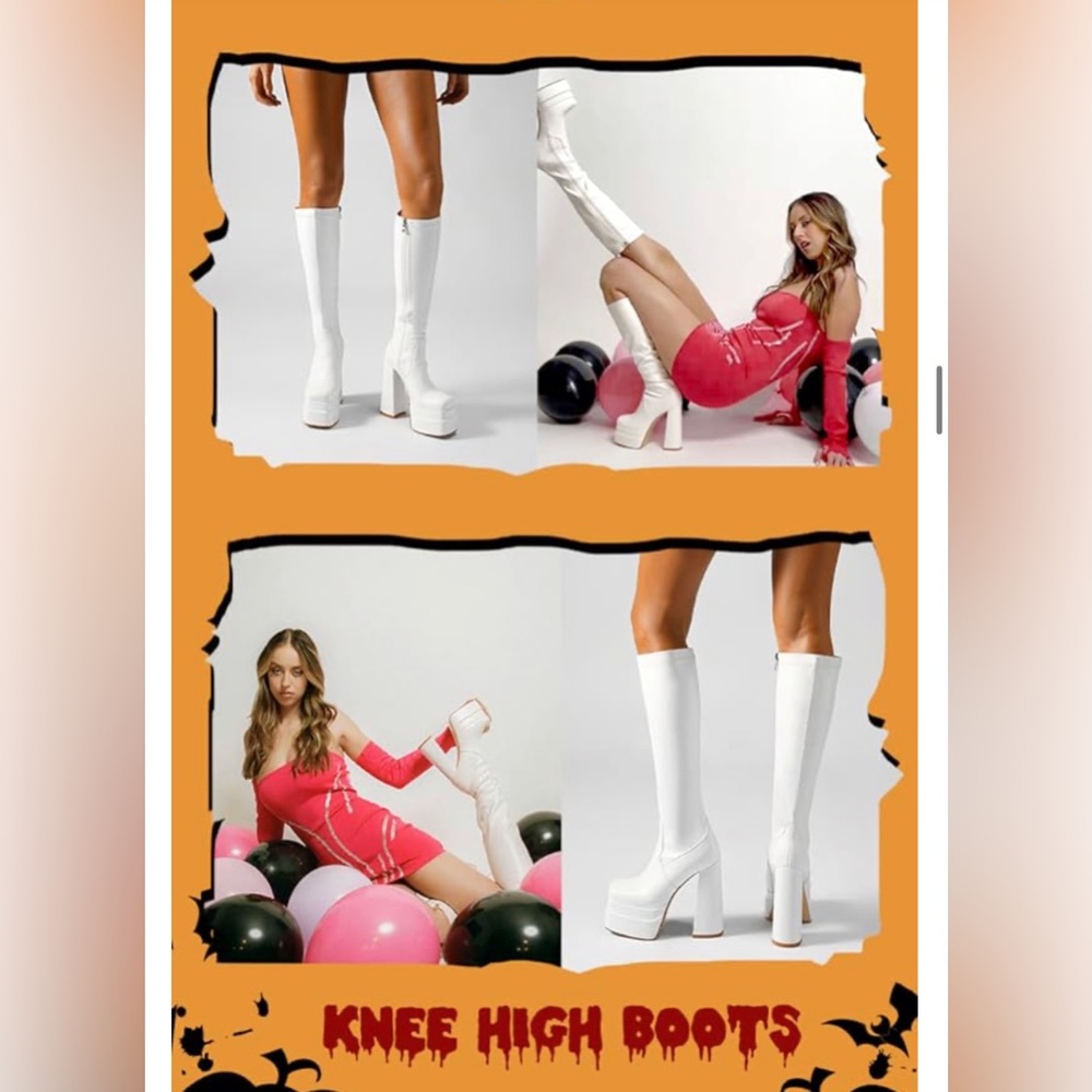 Wet kiss size 8 chunky white knee high boots